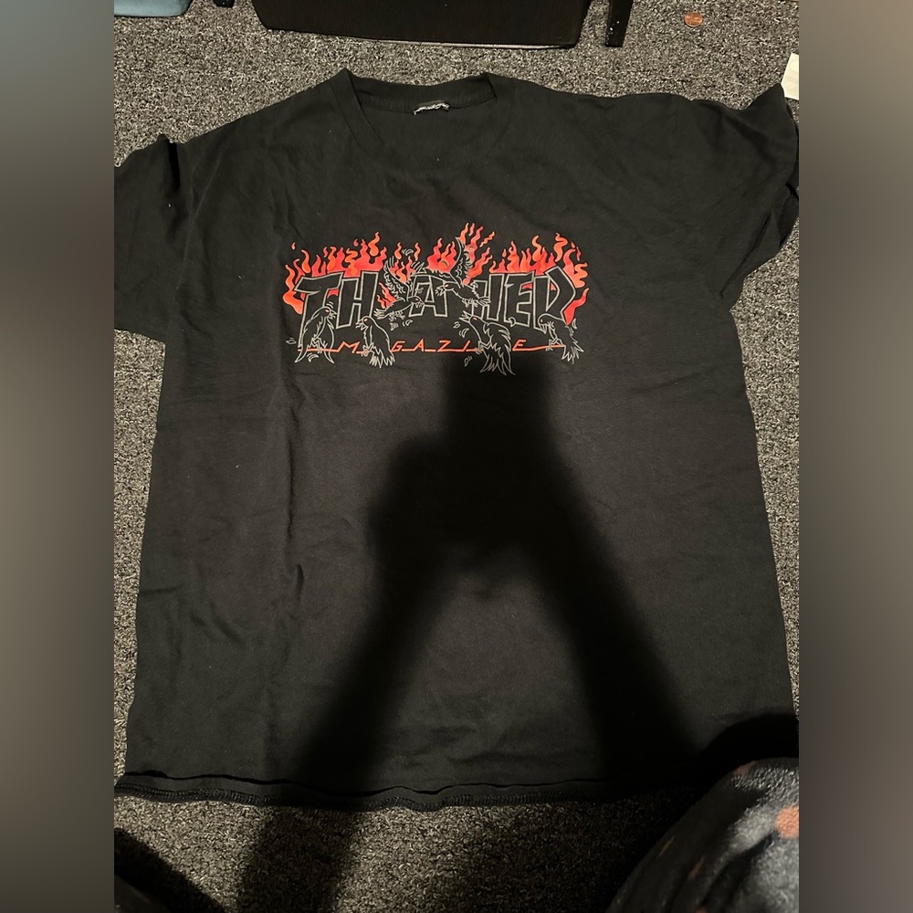 Red and black flame thrasher t shirt